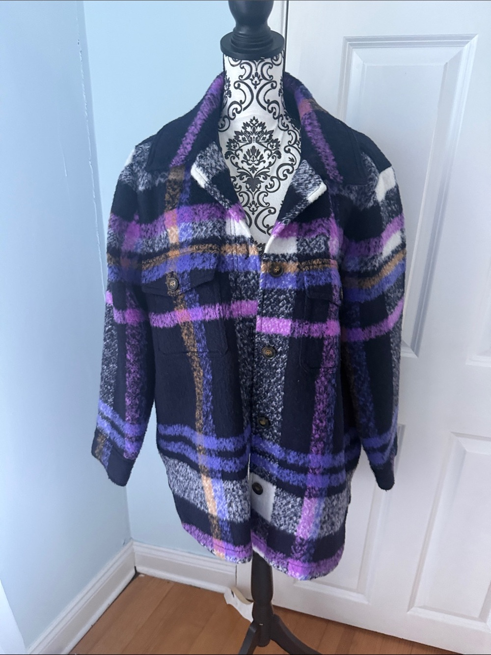 Plaid Shacket in Black and Purple-Perfect for Fall